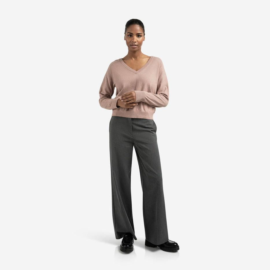 Double V-Neck Sweater with Back Button Detail - Blush Pink