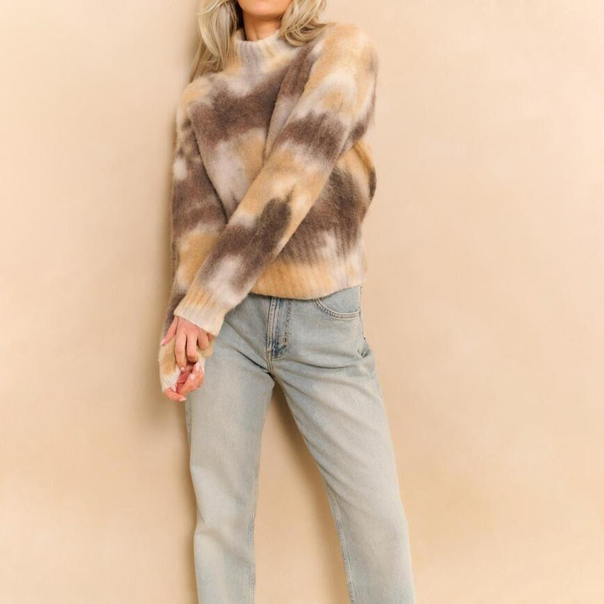 High Neckline Print Sweater