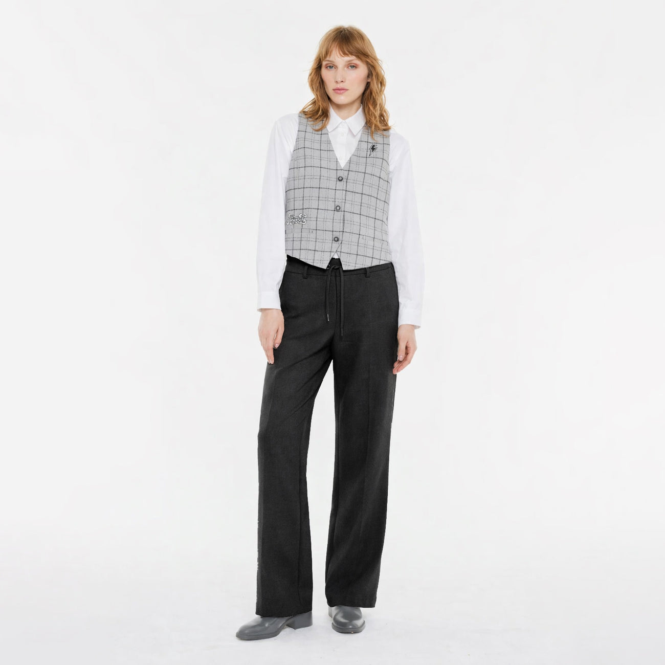 Wide-Leg Trousers with Elastic Waistband - Grey