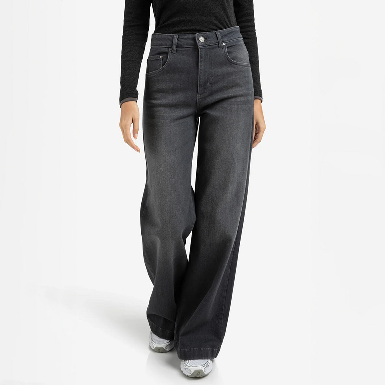 High-Waist Wide-Leg Jeans - Grey