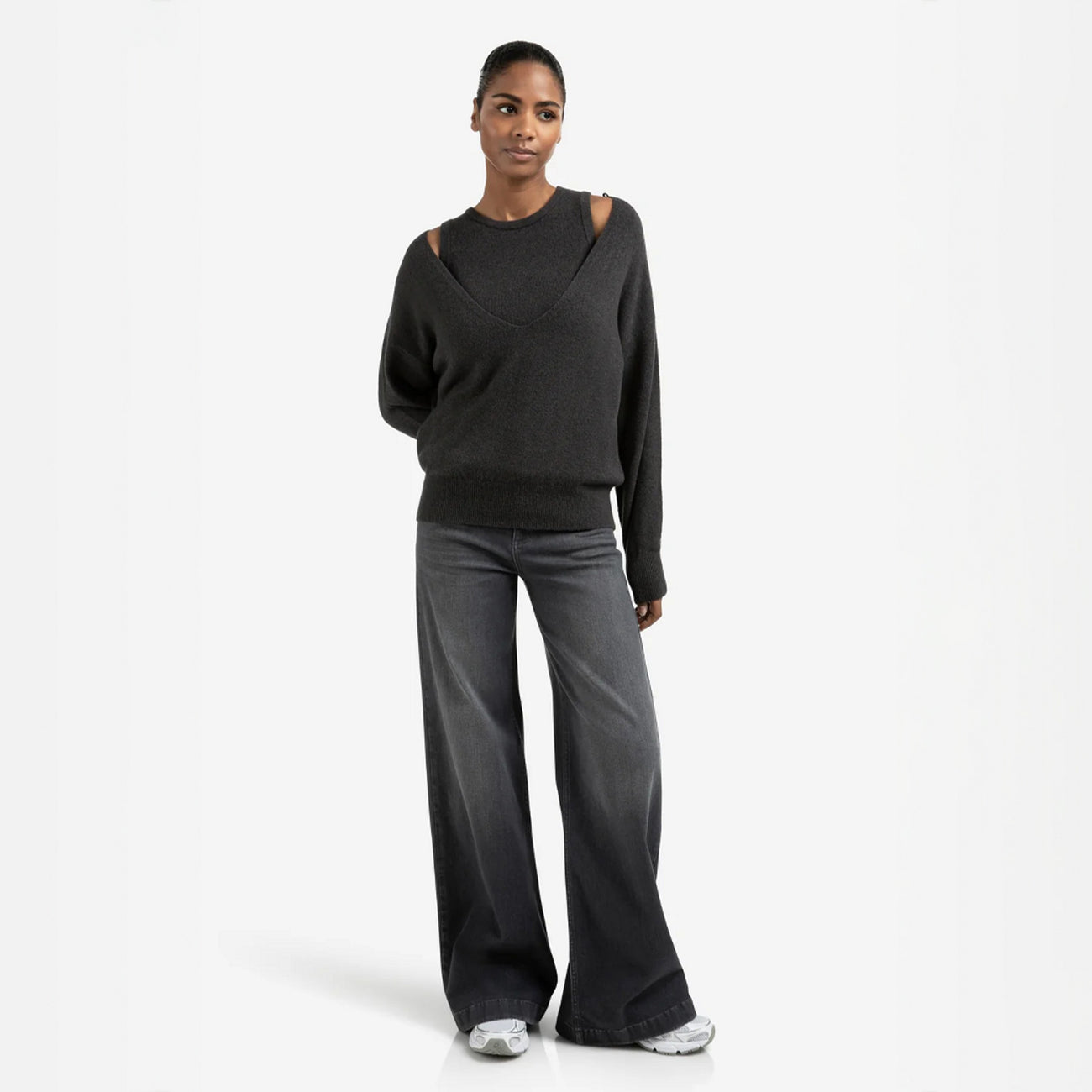 High-Waist Wide-Leg Jeans - Grey