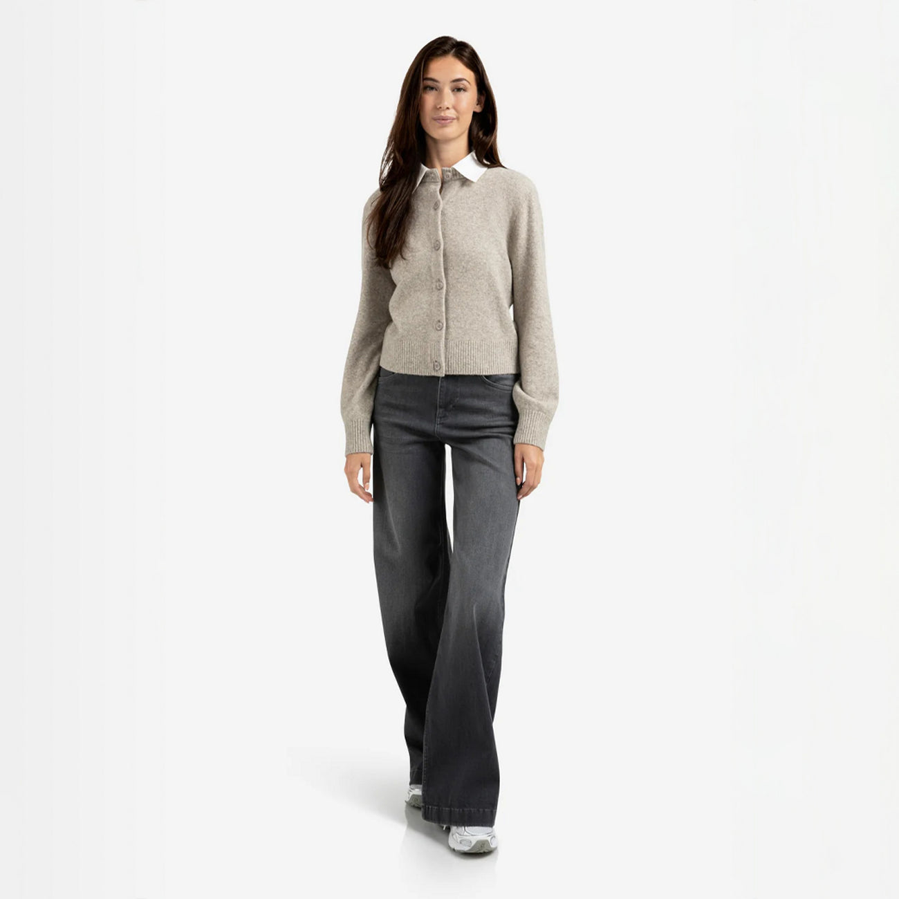 High-Waist Wide-Leg Jeans - Grey
