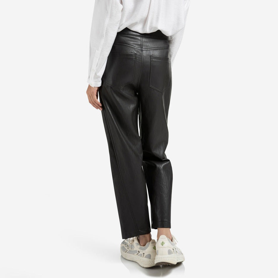 Faux Leather Trousers with Seam Details - Anthracite Brown