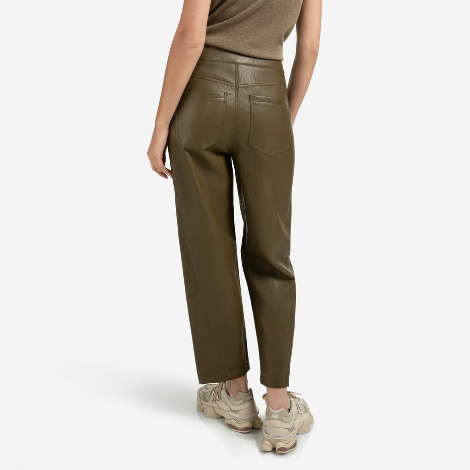 Faux Leather Trousers with Seam Details - Capers Brownish