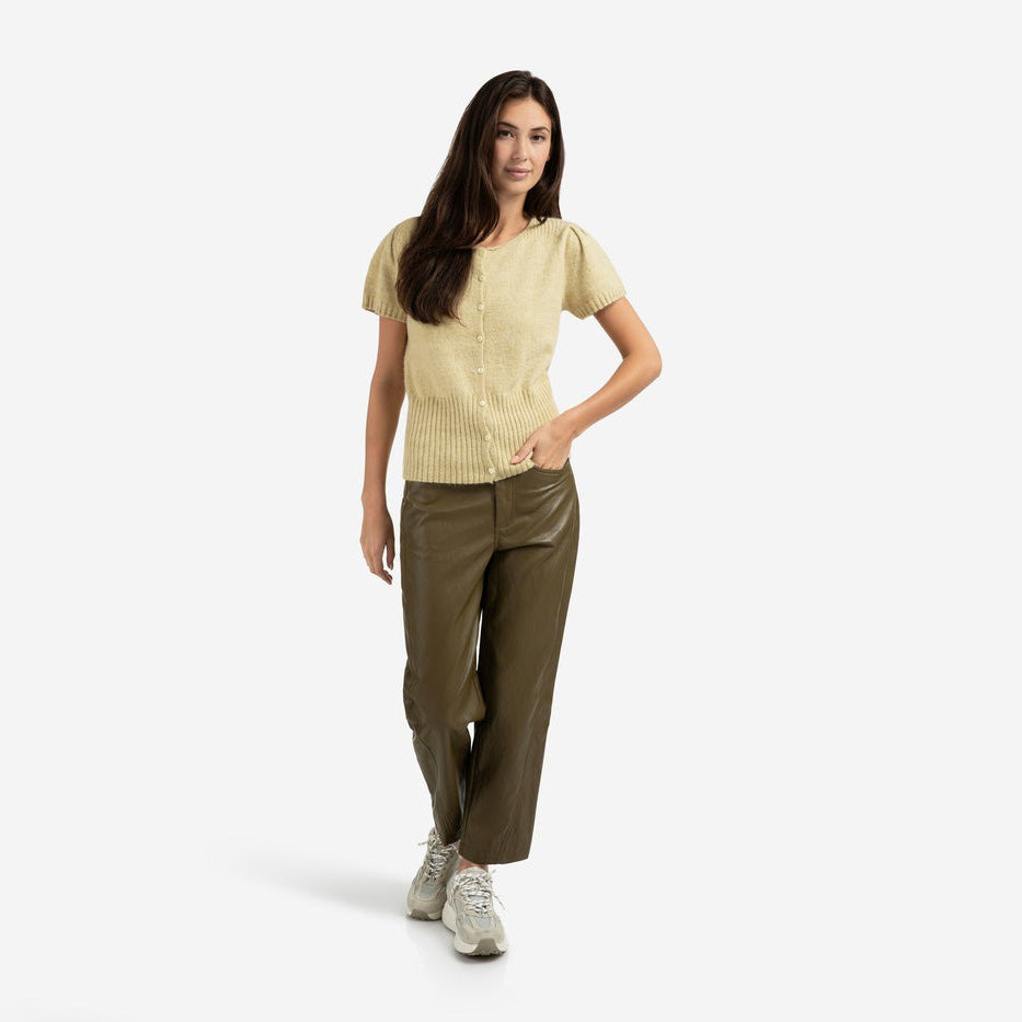 Faux Leather Trousers with Seam Details - Capers Brownish