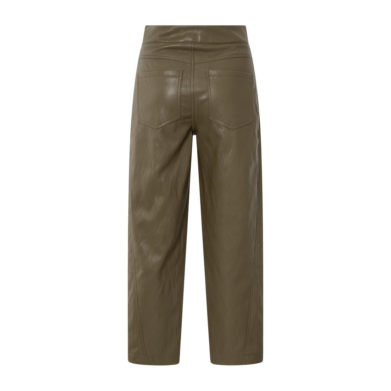Faux Leather Trousers with Seam Details - Capers Brownish