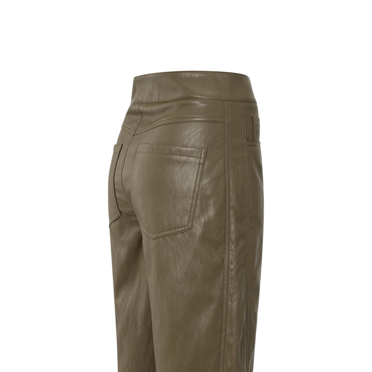 Faux Leather Trousers with Seam Details - Capers Brownish