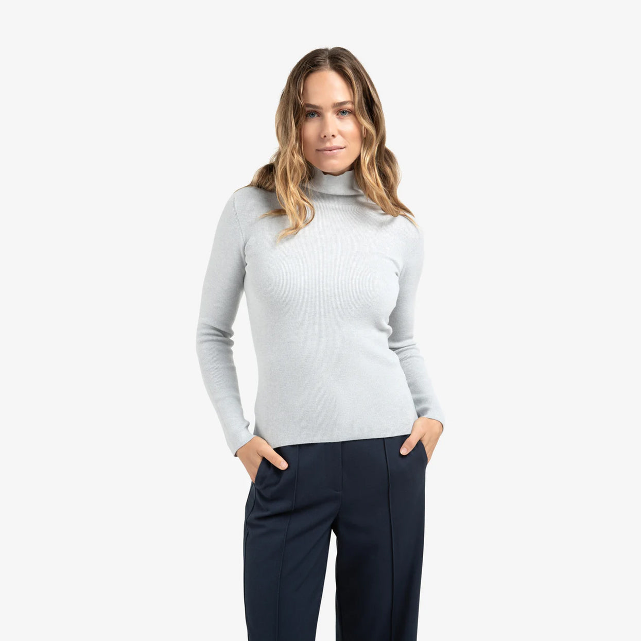 Fitted Ribbed Top with Turtleneck - Secret Spaces Grey