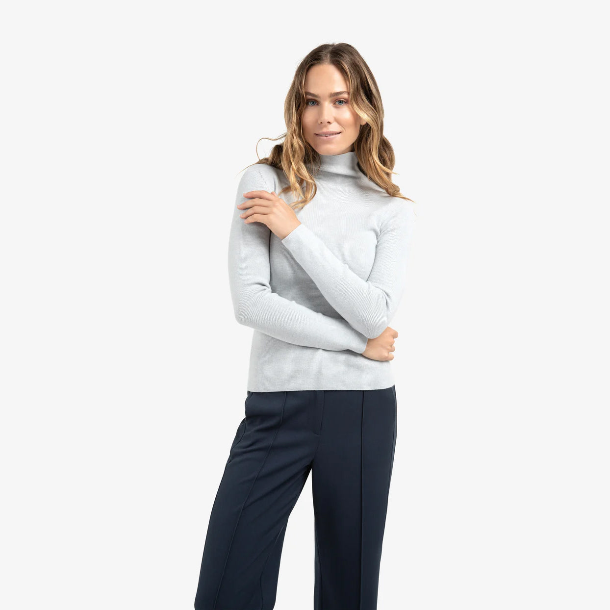 Fitted Ribbed Top with Turtleneck - Secret Spaces Grey