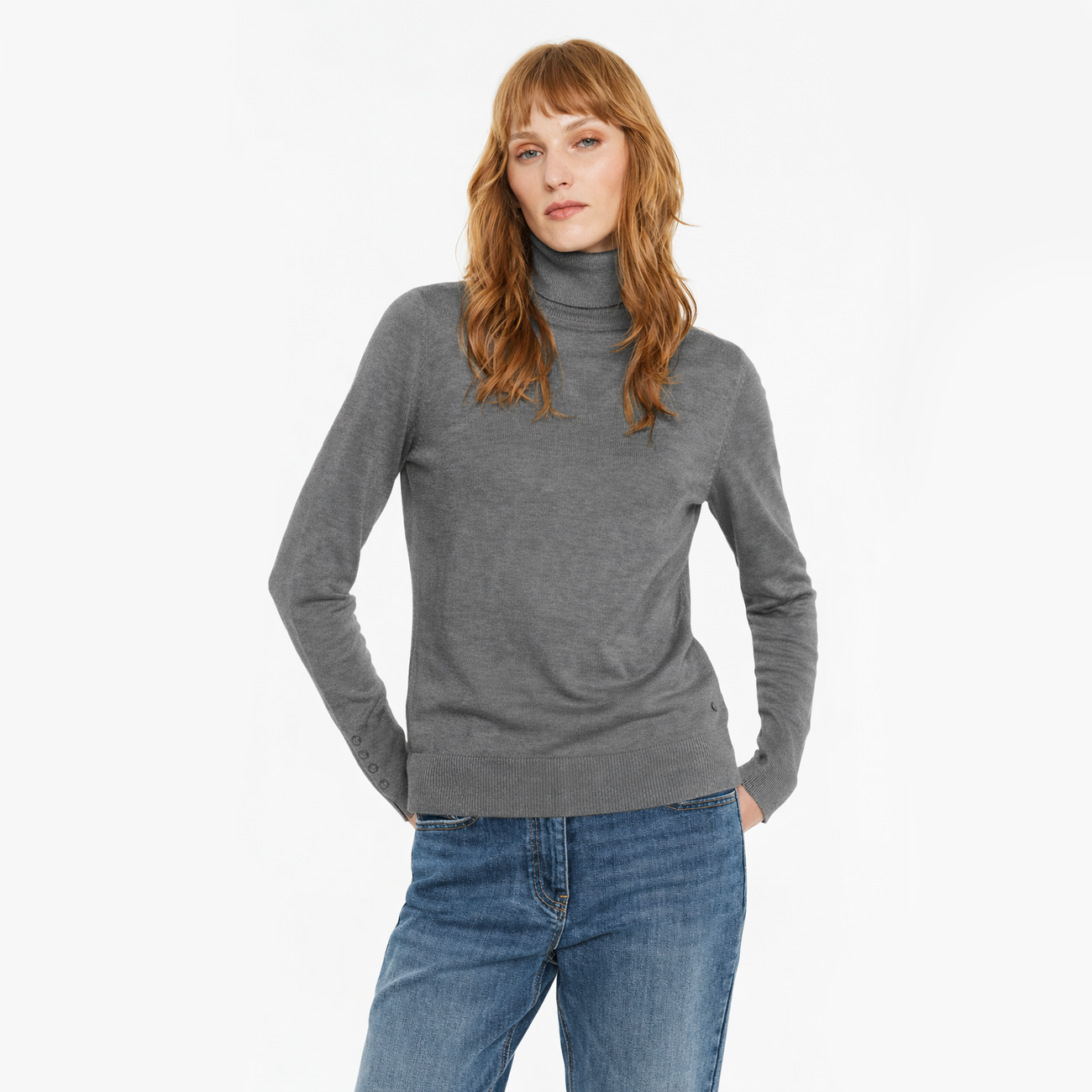 Fine Knit Turtleneck Sweater - Grey
