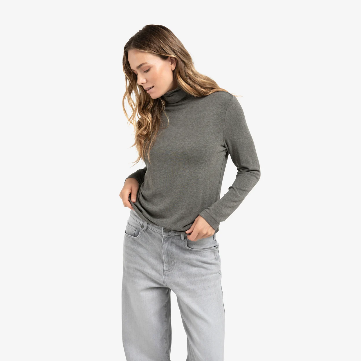 Heavy Jersey Top with Roll Neck