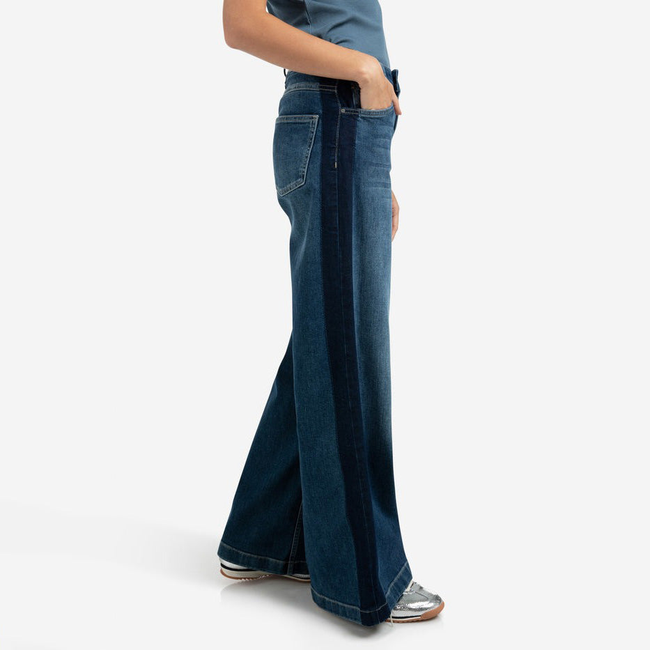 High-Waist, Wide-Leg Jeans with Tape Detail
