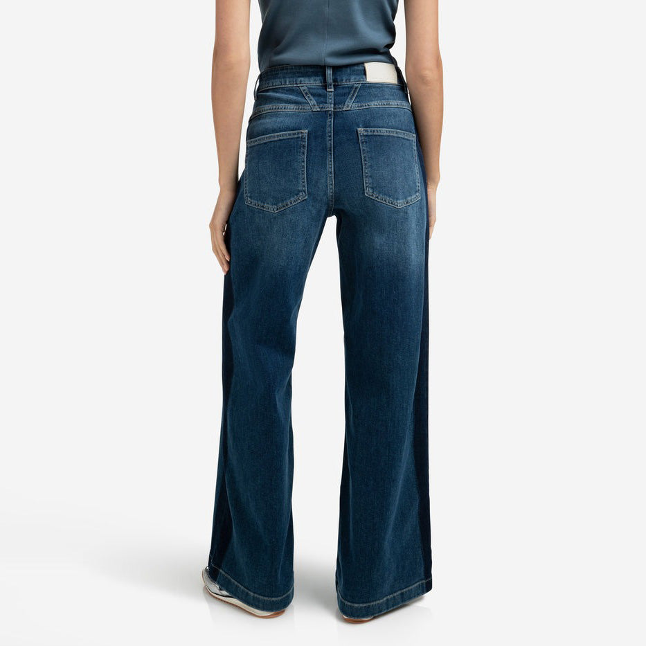 High-Waist, Wide-Leg Jeans with Tape Detail
