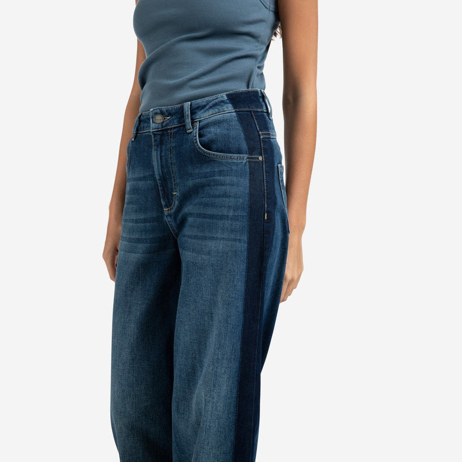 High-Waist, Wide-Leg Jeans with Tape Detail