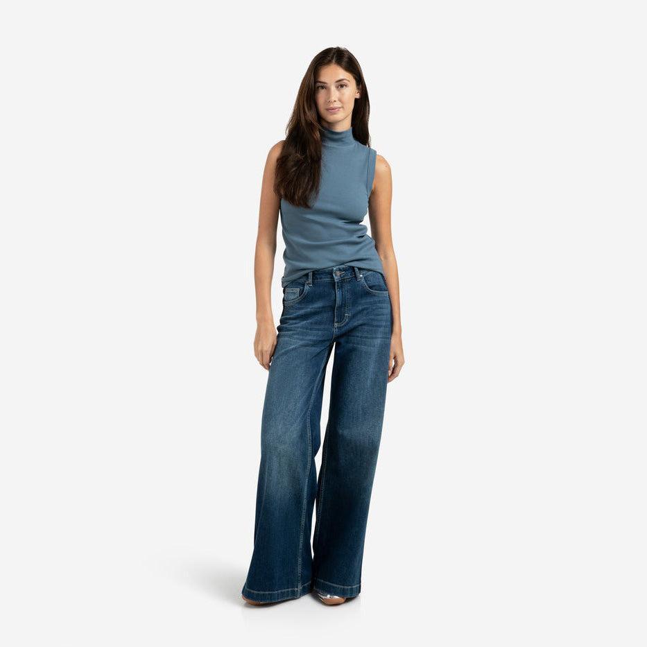High-Waist, Wide-Leg Jeans with Tape Detail
