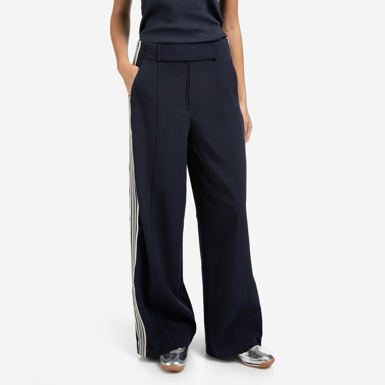 High Waist Trousers with Side Stripes