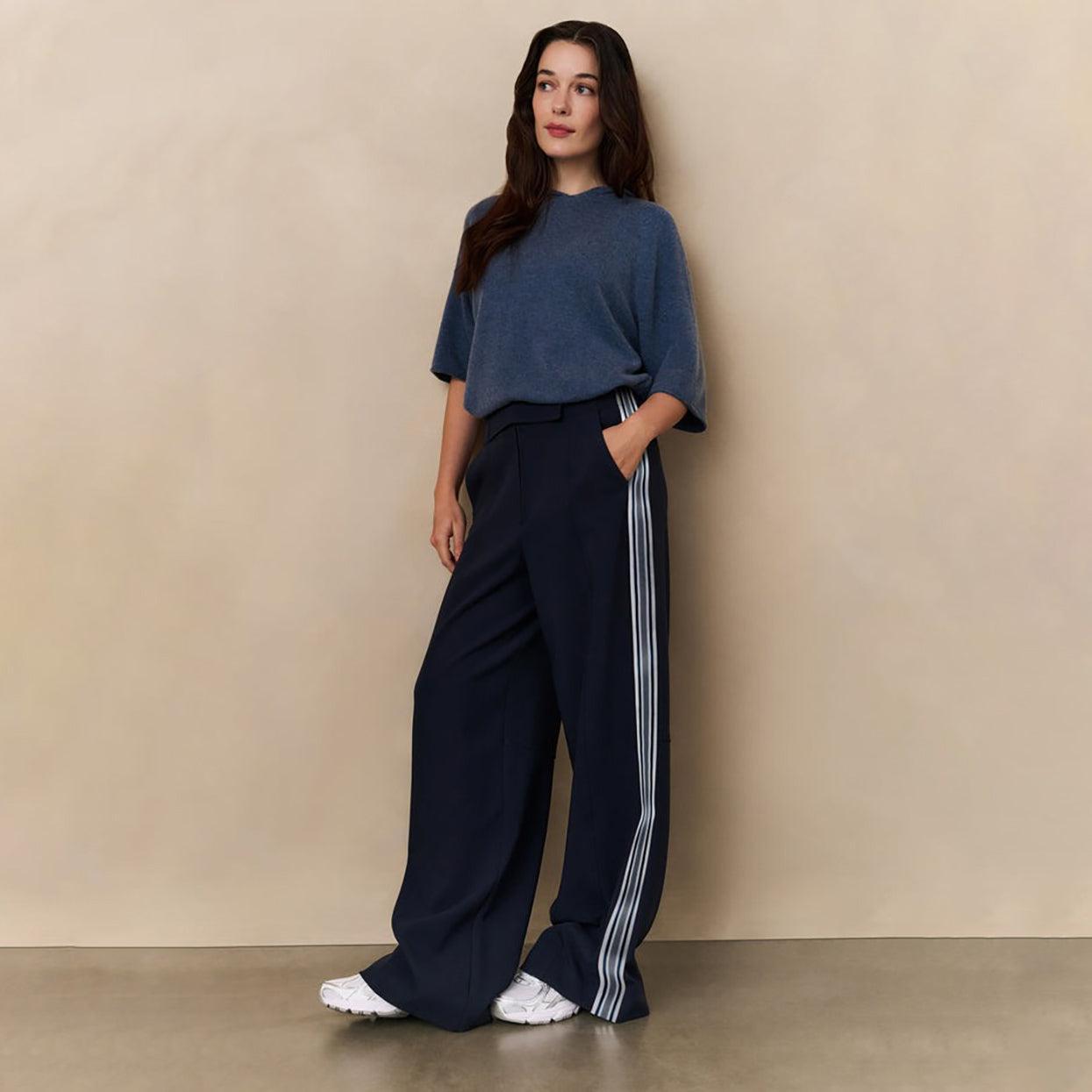High Waist Trousers with Side Stripes