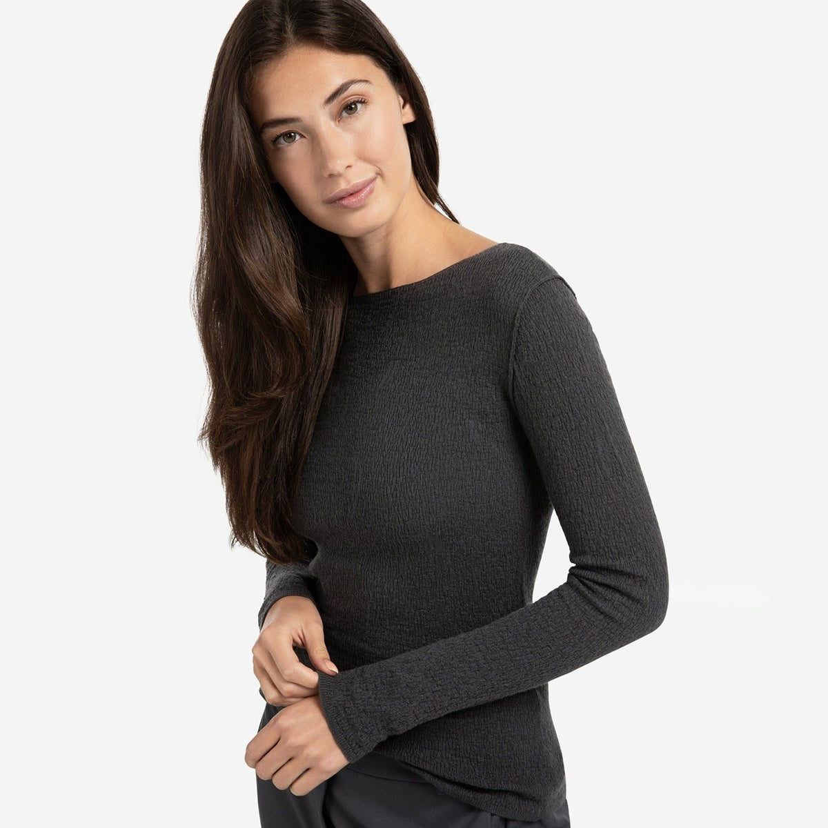 Fine Knitted Top with Texture - Oyster Black