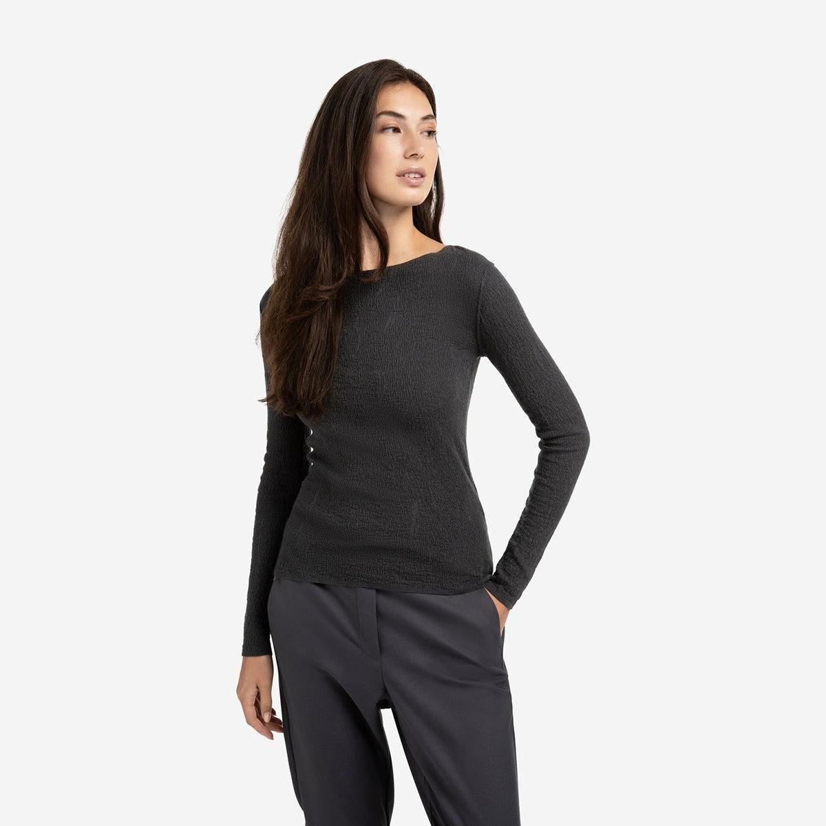 Fine Knitted Top with Texture - Oyster Black