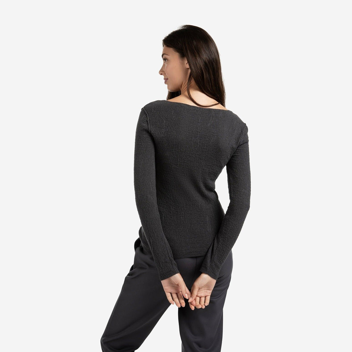 Fine Knitted Top with Texture - Oyster Black