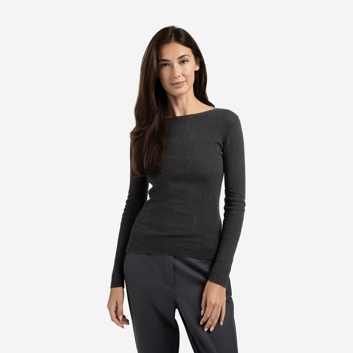 Fine Knitted Top with Texture - Oyster Black