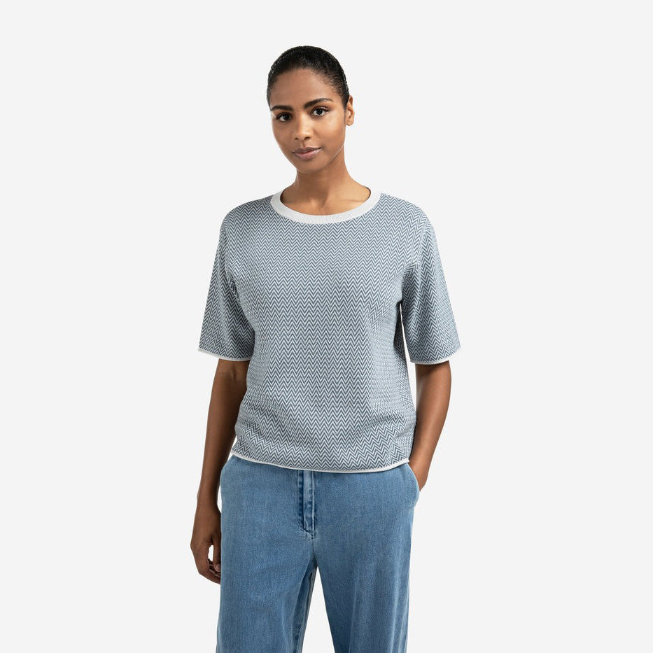 Jacquard Knit with Zigzag Pattern - Light Grey Melange