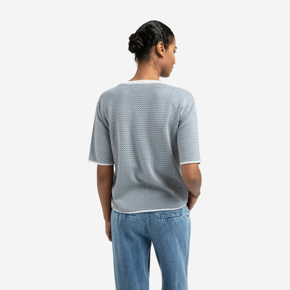 Jacquard Knit with Zigzag Pattern - Light Grey Melange