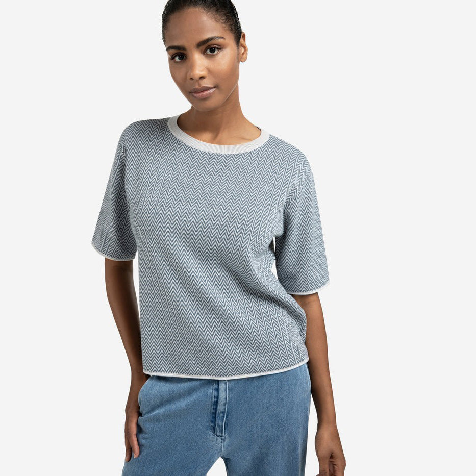 Jacquard Knit with Zigzag Pattern - Light Grey Melange