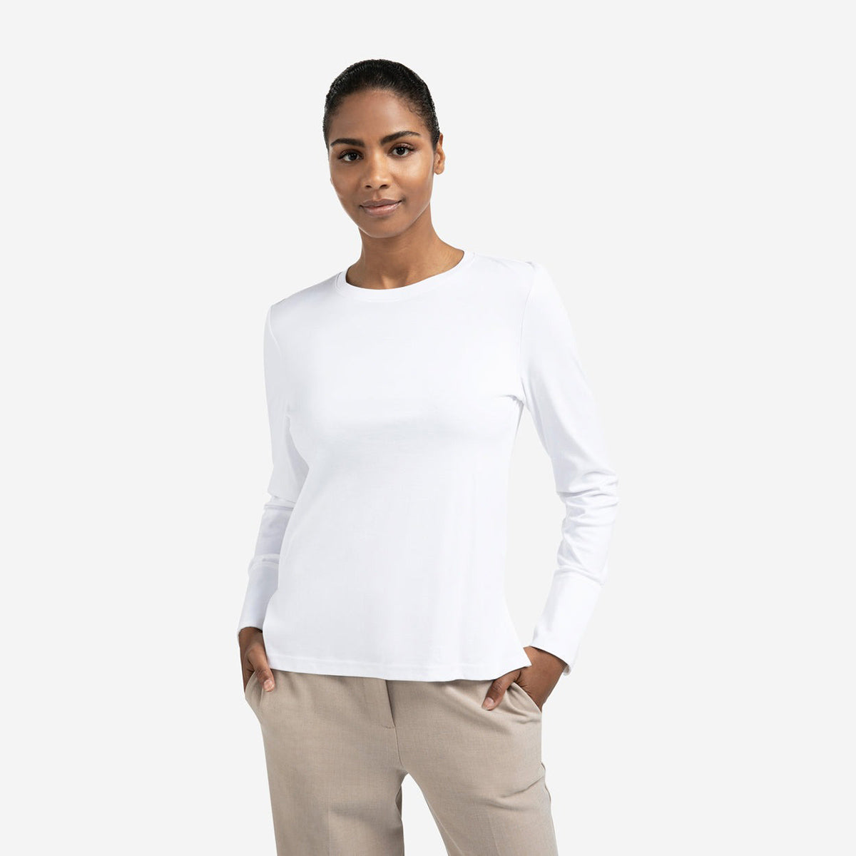 Top with Woven Cuffs and Slit Detail - Pure White