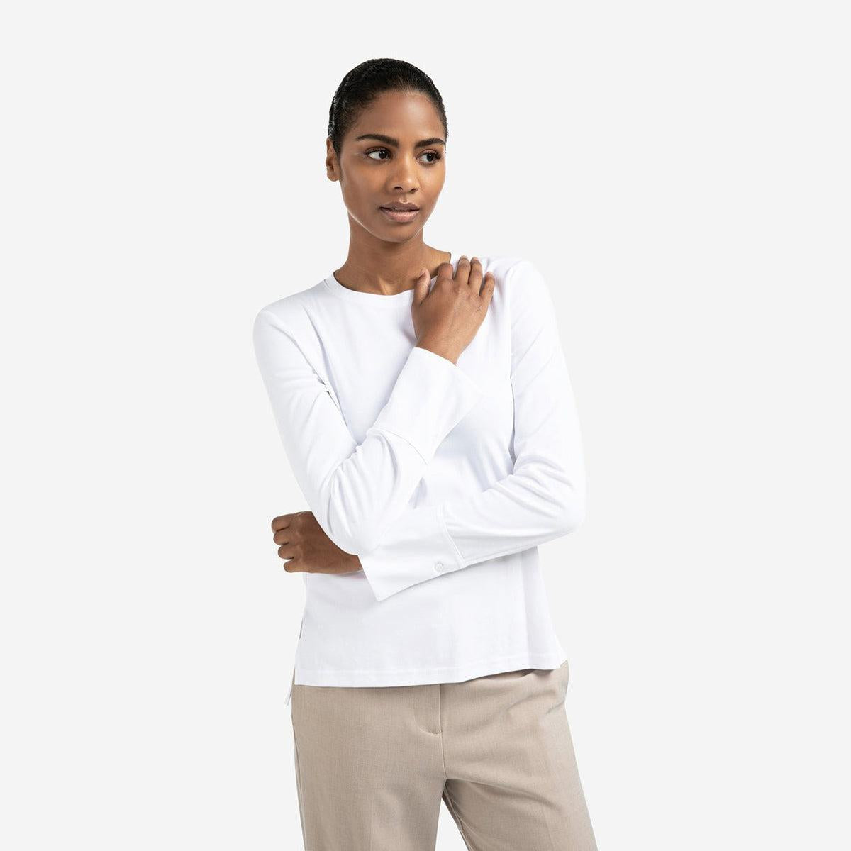 Top with Woven Cuffs and Slit Detail - Pure White