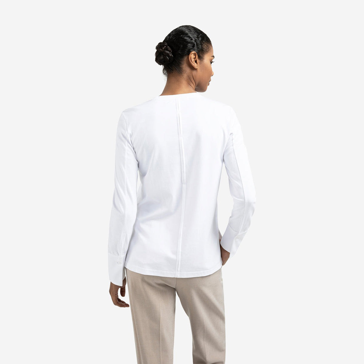 Top with Woven Cuffs and Slit Detail - Pure White