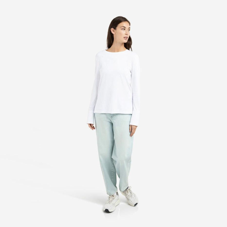 Top with Woven Cuffs and Slit Detail - Pure White