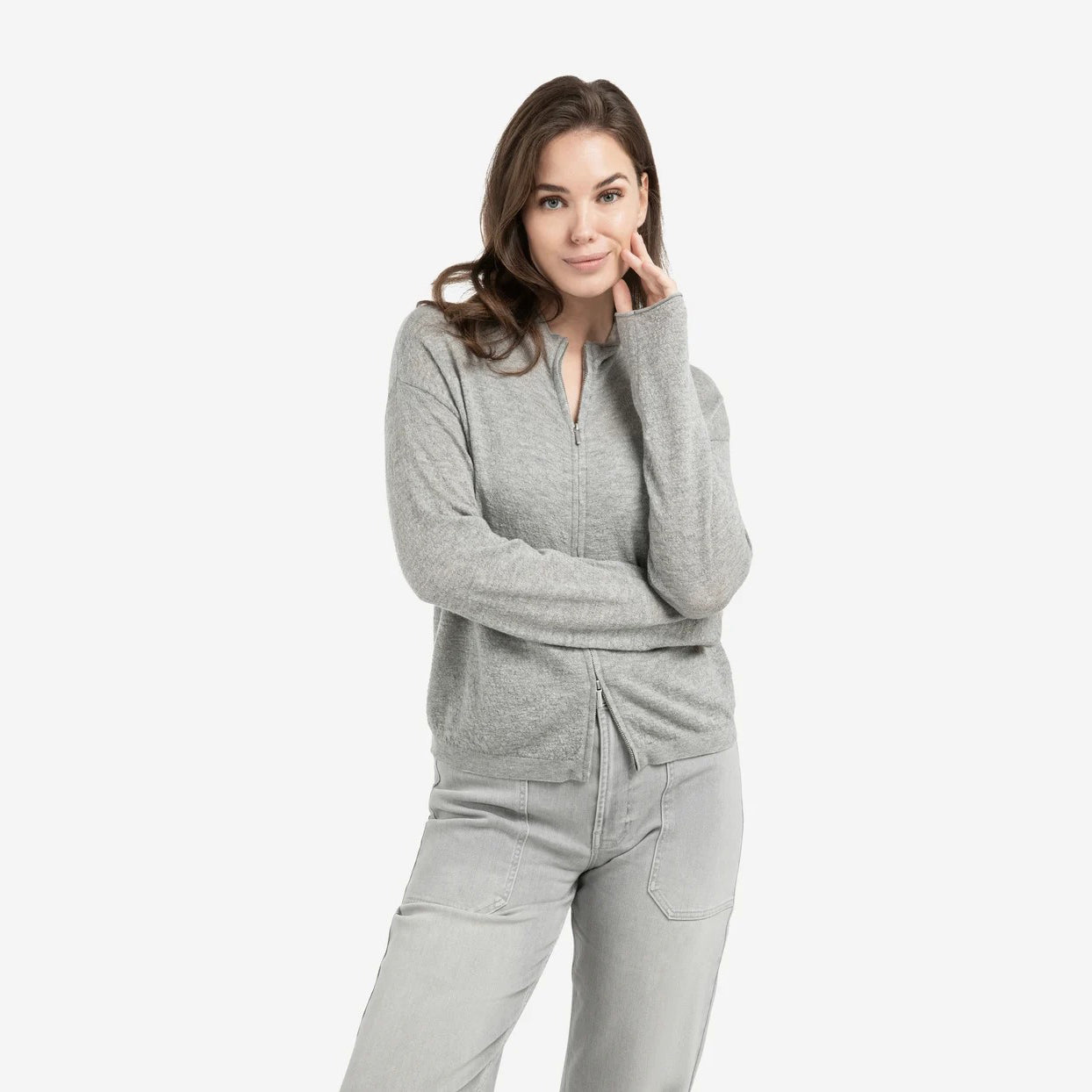 Knitted Cardigan with High Neck and Zipper