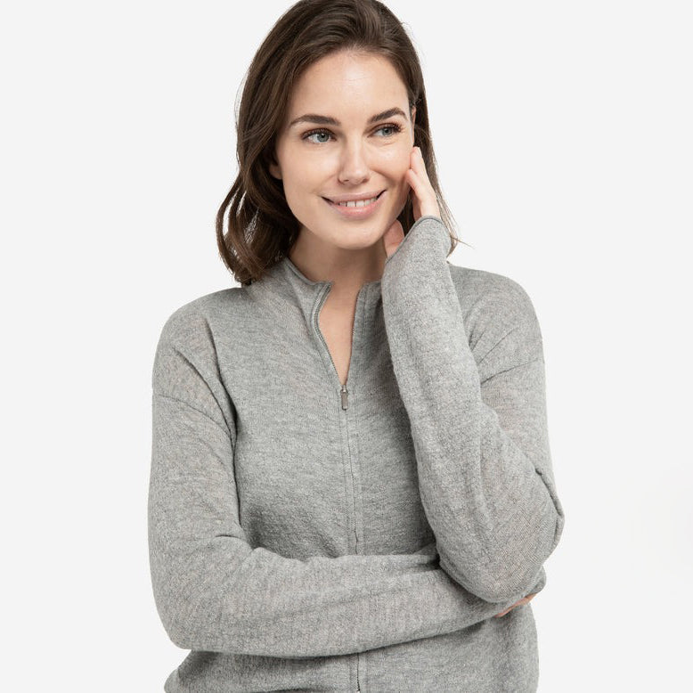 Knitted Cardigan with High Neck and Zipper