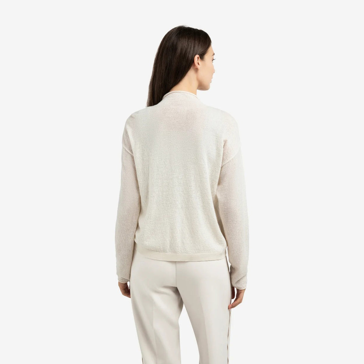 Knitted Cardigan with High Neck and Zipper - Kit Beige