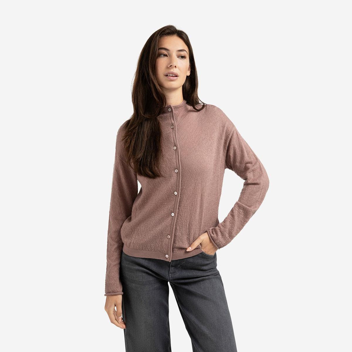 Knitted Cardigan with High Neckline - Blush Pink