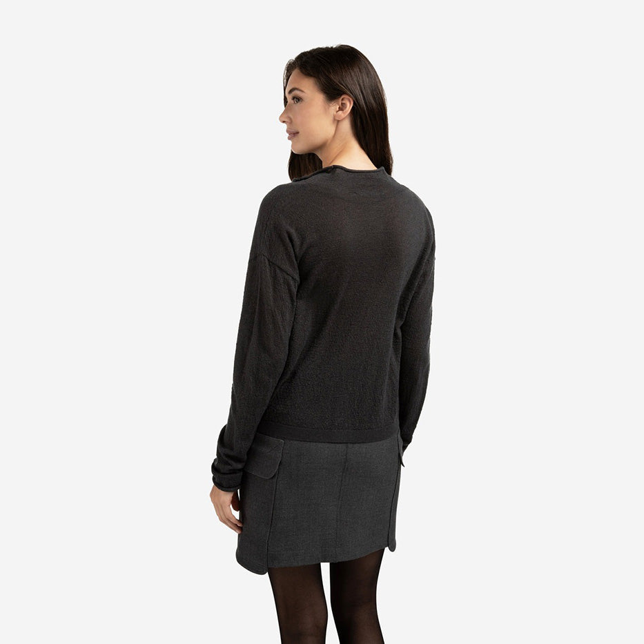 Knitted Cardigan with High Neckline - Oyster Black
