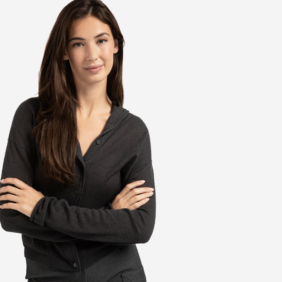 Knitted Cardigan with High Neckline - Oyster Black
