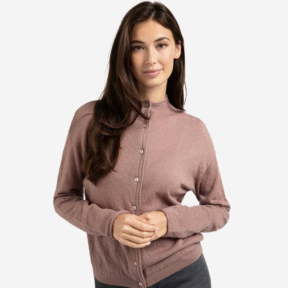 Knitted Cardigan with High Neckline - Blush Pink
