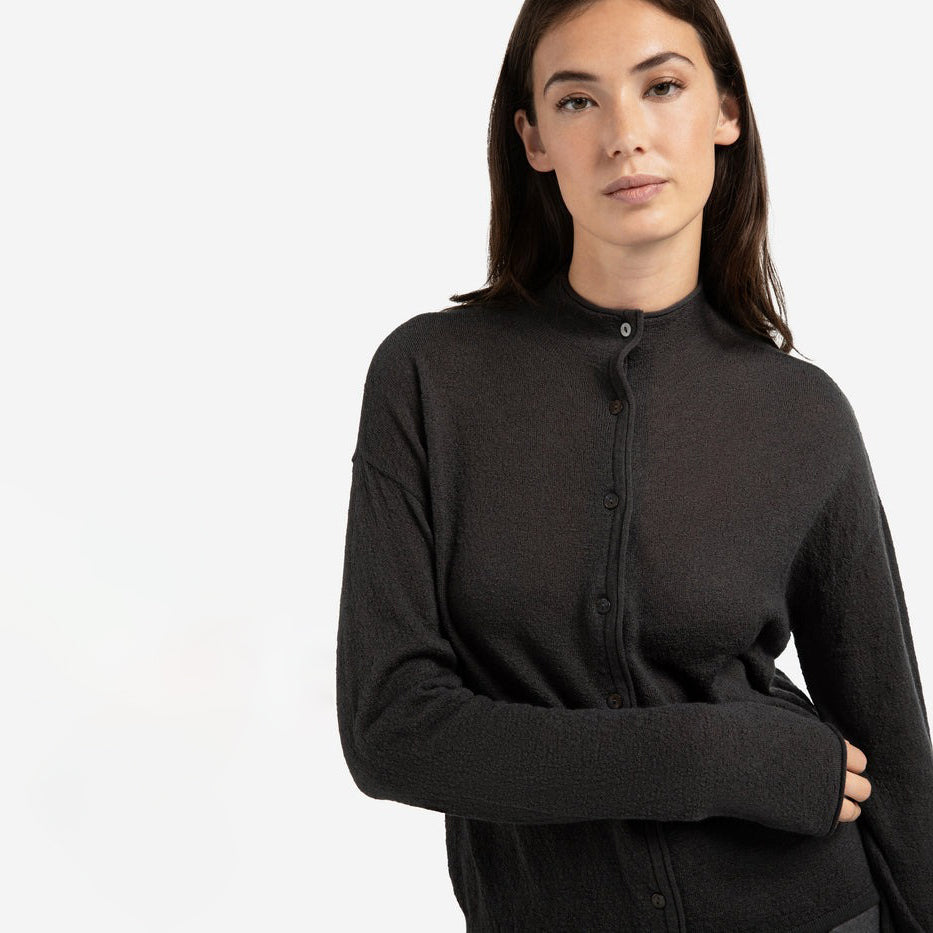 Knitted Cardigan with High Neckline - Oyster Black