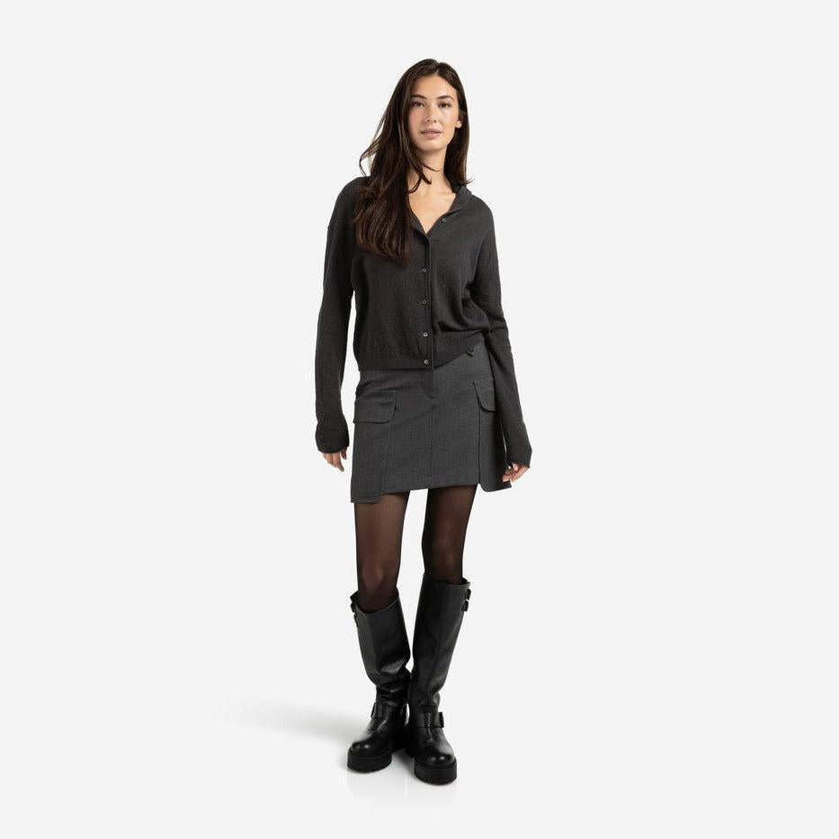 Knitted Cardigan with High Neckline - Oyster Black