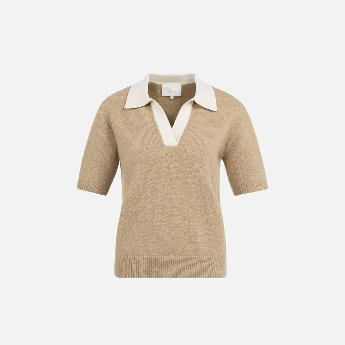 Knitted Short-Sleeve Sweater with Contrast Collar