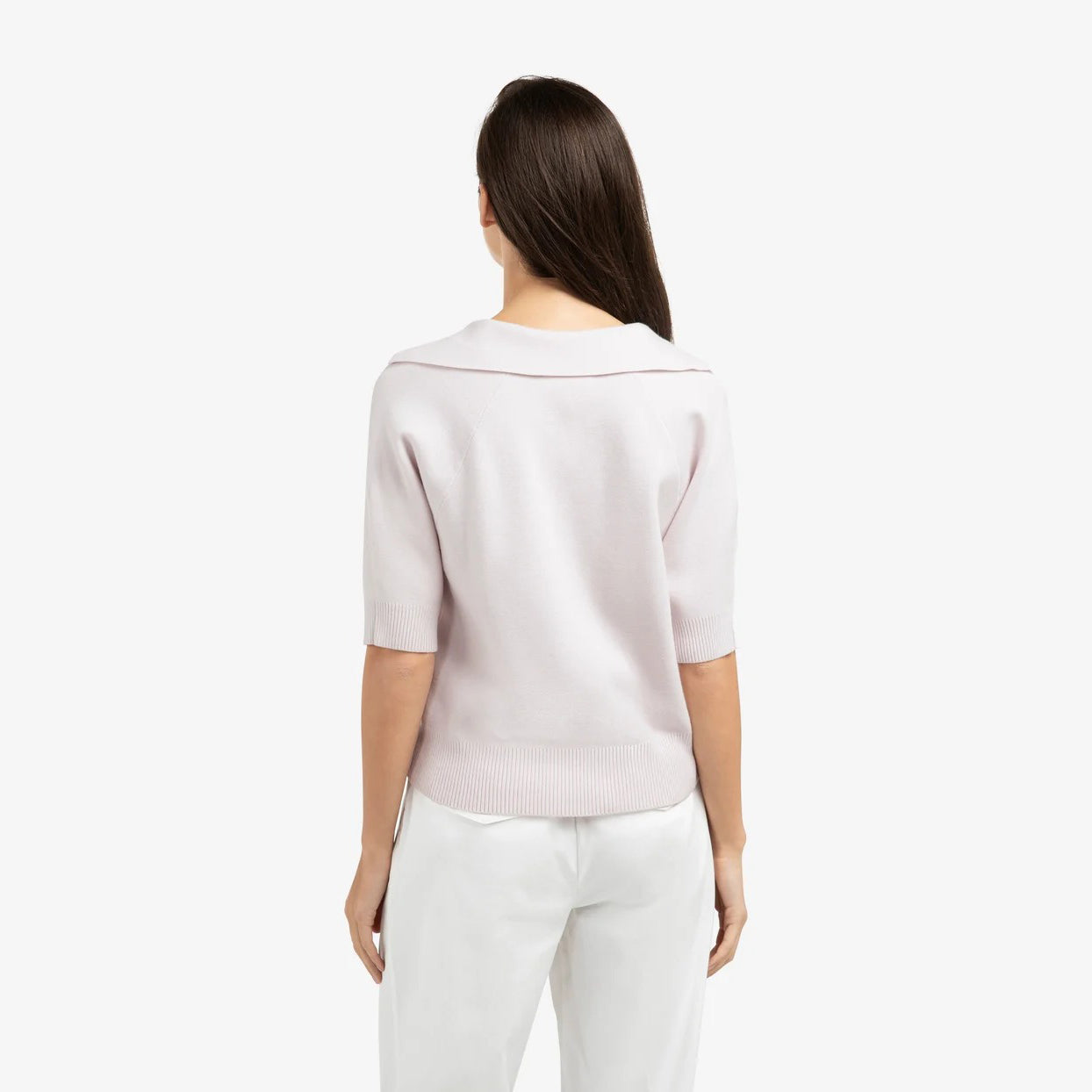 Knitted Sweater with Collar & Short Sleeves