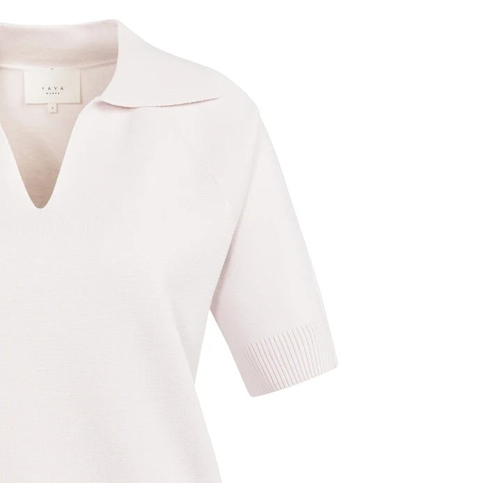 Knitted Sweater with Collar & Short Sleeves
