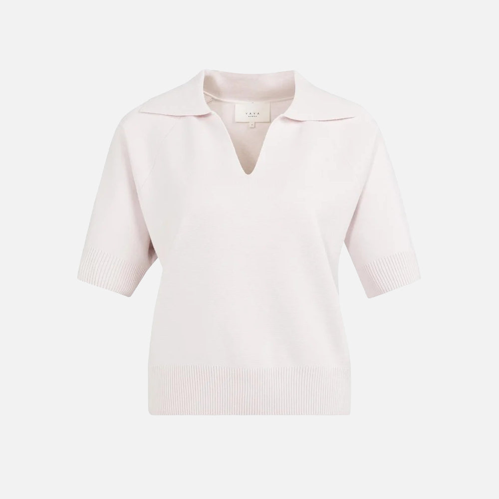 Knitted Sweater with Collar & Short Sleeves