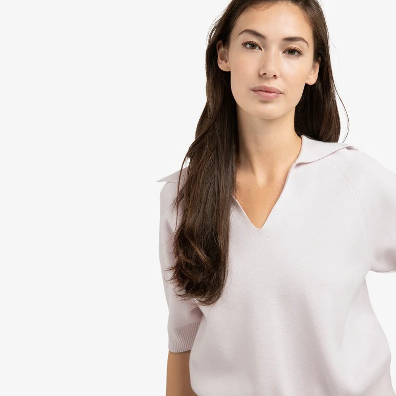 Knitted Sweater with Collar & Short Sleeves