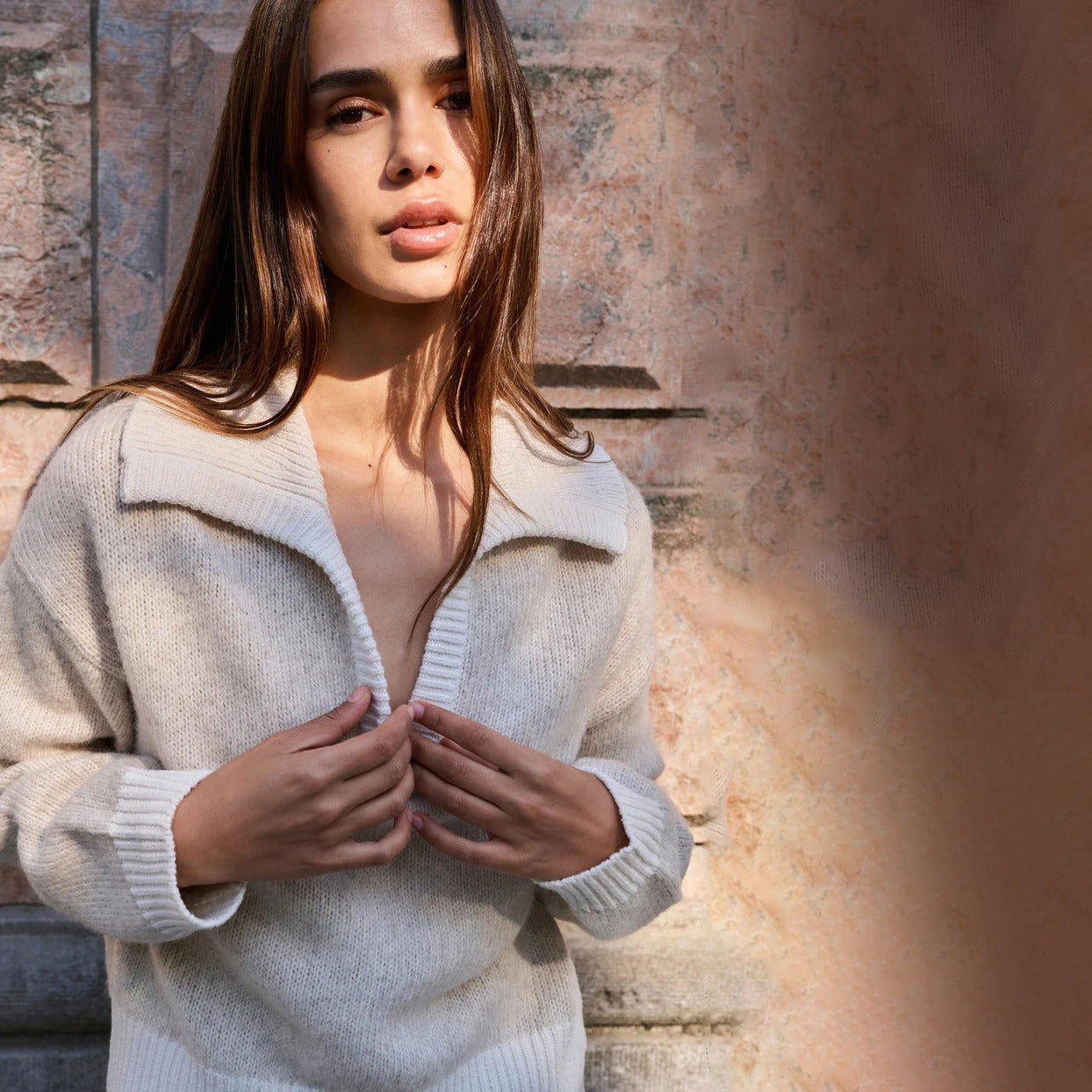 Knitted Sweater with Contrast Collar & Trims