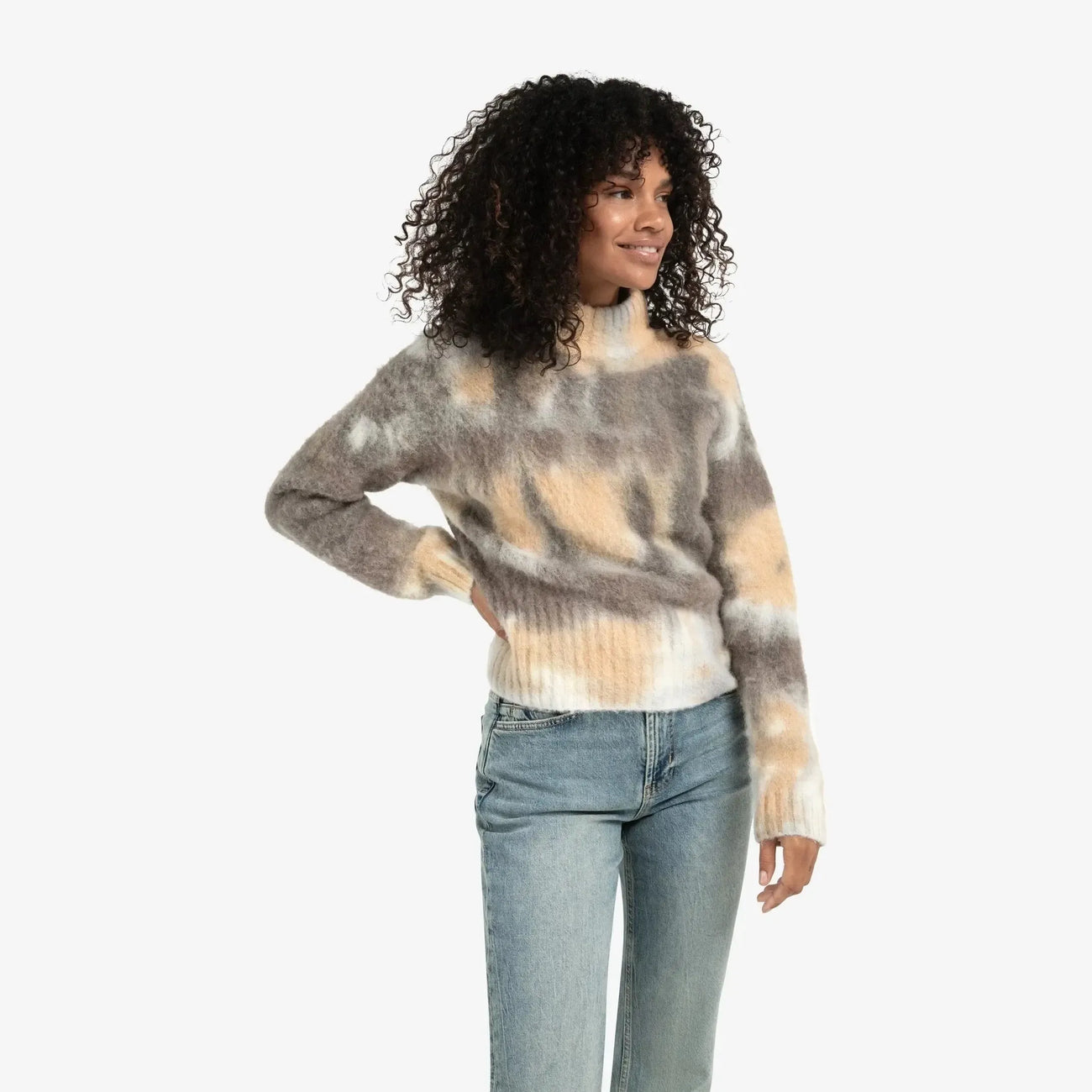 High Neckline Print Sweater