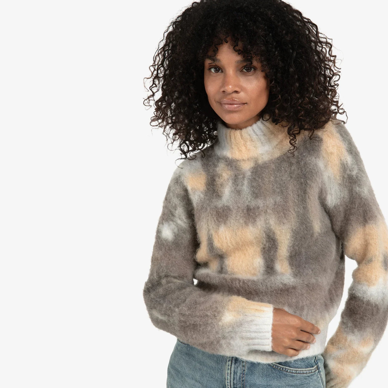 High Neckline Print Sweater