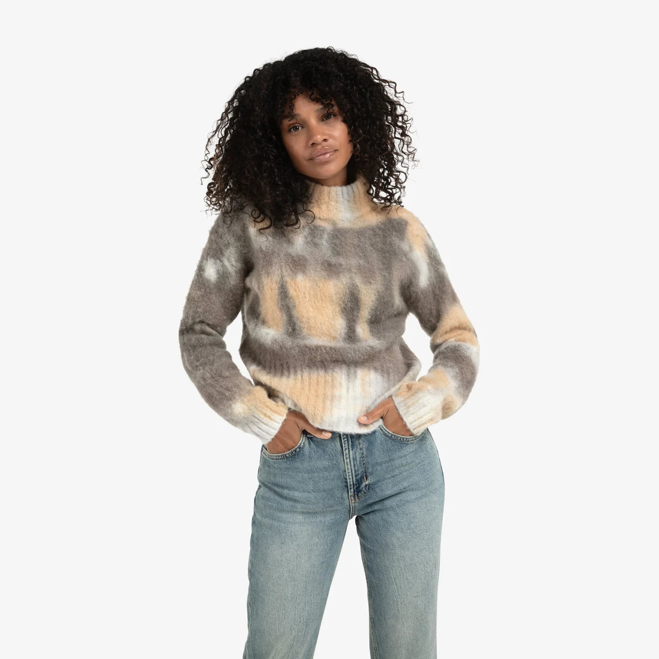 High Neckline Print Sweater